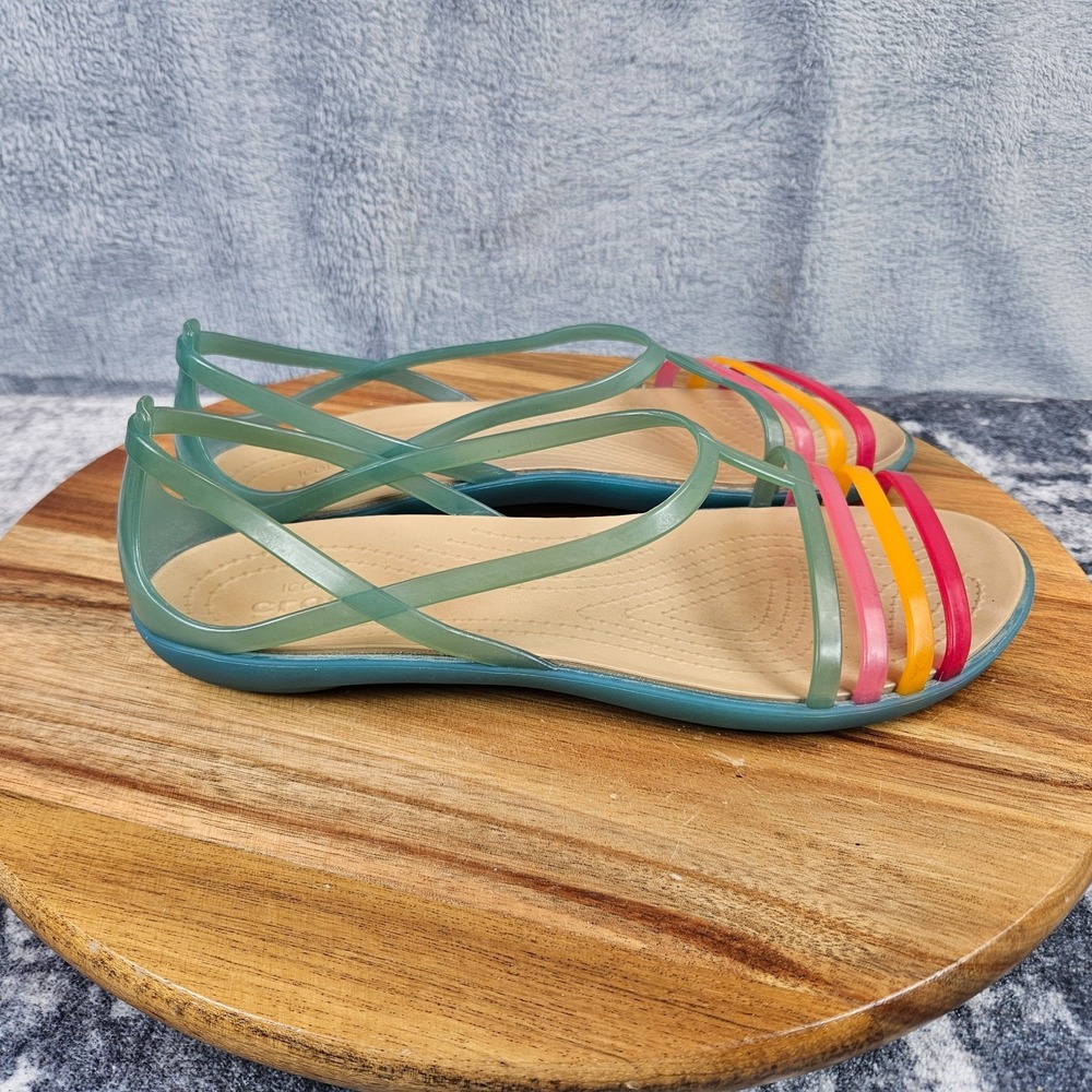 Crocs Womens Isabella Green Jelly Sandals Iconic Comfort Flat Sandals Shoes Sz 7